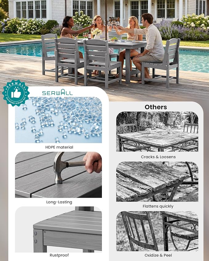 SERWALL Armless Outdoor Dining Chair Set of 2, All Weather Resistant,Light Gray