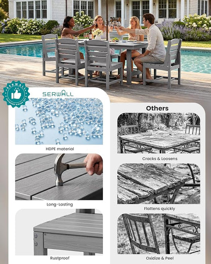 SERWALL Armless Outdoor Dining Chair Set of 2, All Weather Resistant,Light Gray