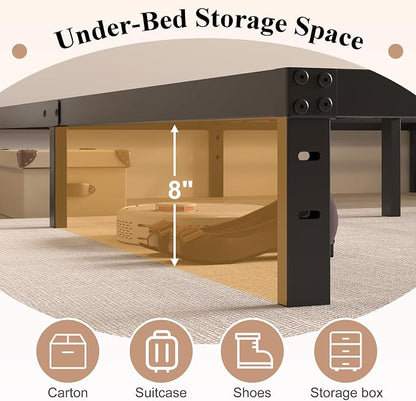 HOBINCHE 10 Inch King Bed Frame,King Size Bed Frame No Box Spring Needed | Heavy Duty Metal Platform Mattress Foundation with Steel Slats, Non-slip Noise Free Easy Assembly Black