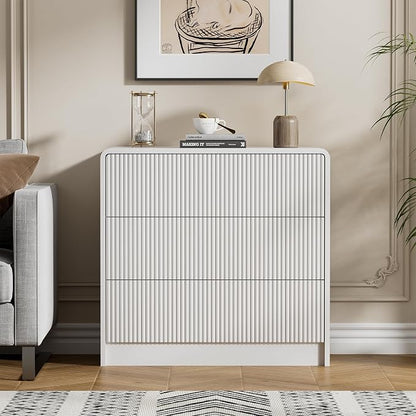 Furniway White Nightstand with 3 Drawers, 32" Modern Bedside Table with Storage, Large Night Stand for Bedroom