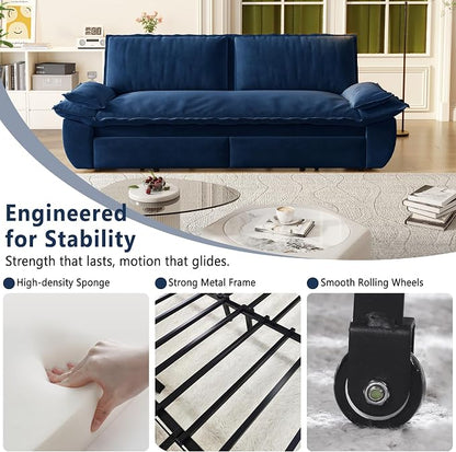 70.1" Sofa Bed Queen Size, Pull Out Couch Bed, 3-in-1 Convertible Sleeper Sofa with Cushion Armrest, Modern Velvet Futon Couch for Living Room, Small Space, Apartment, Bedroom, Blue