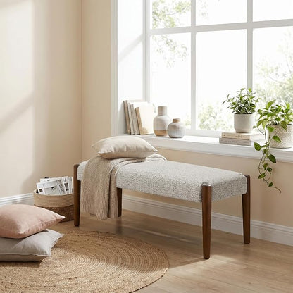 Usaint 42" End of Bed Bench, Modern Upholstered Bedroom Bench with Rubberwood Legs, Entryway Bench with Cushion, Dining Bench for Living Room, Bedroom, Light Brown with Walnut Leg