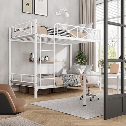 Garvee Metal Bunk Bed Twin Over Twin, Industrial Bunkbeds Heavy Duty Bed with Safety Guard Rails and Space-Saving Design, Steel Bed for School, Bedroom, White