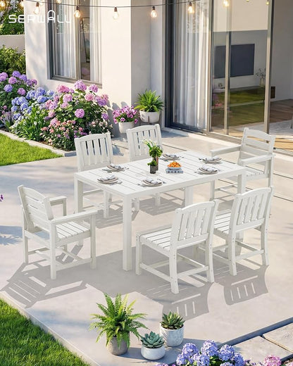 SERWALL Outdoor Expandable Dining Table 60" - 83", White | Patio Dining Table for 4-8 People, All Weather HDPE and Aluminum Outdoor Furniture
