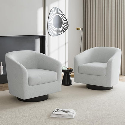 Swivel Barrel Accent Chairs Set of 2, Chenille Upholstered Armchair Living Room Chair, Modern Round Arm Chair Small Single Sofa Bedroom Reading Seat - Beige