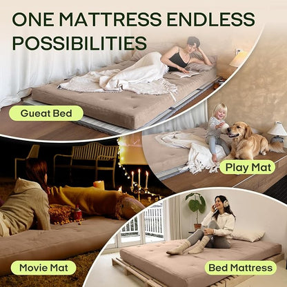 ZonLi Japanese Floor Futon Mattress Twin Size 39"x 75",100% Cotton Cover 6'' Thicken Tatami Mattress,Foldable Sleeping Pad,Portable Dormitory Tatami Mat,Roll Up Floor Lounger Bed for Adult (Khaki)