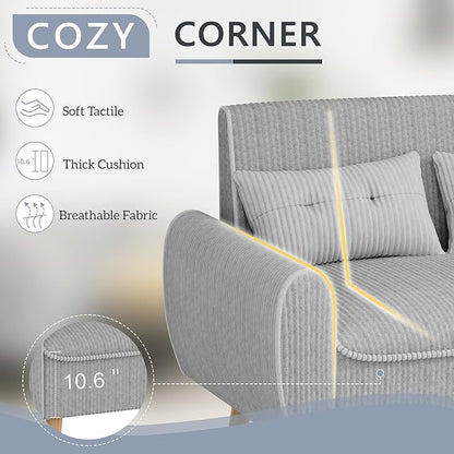 Shintenchi 48'' Loveseat Sofa, Mid-Century Modern Upholstered Couch Deep Seat with 2 Pillows, 10" Thick Cushion with Spring, Solid Wood Frame Small Couch for Living Room, Dorms & Office, Light Grey