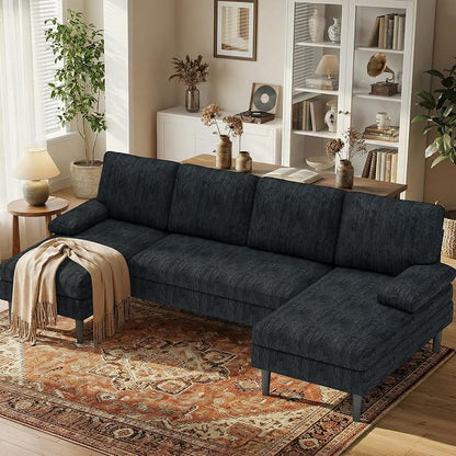Korser U-Shaped Sectional Couches for Living Room, 101 Inch Modern Modular Sofa with Double Chaise Lounge, Comfy Chenille Fabric 4-Seat Couch Set for Apartment, Grey
