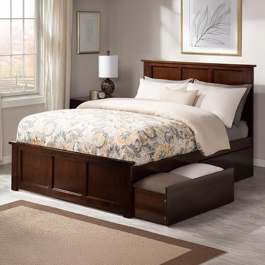 AFI, Madison Full Platform Bed with Matching Footboard & Storage Drawers, Walnut