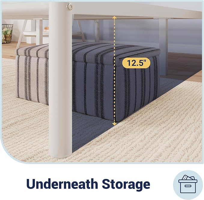 Allewie 14 Inch Queen Size Metal Platform Bed Frame with Headboard and Footboard, Underbed Storage, Strong Metal Slats Support, Mattress Foundation, No Box Spring Needed, Easy Assembly, White