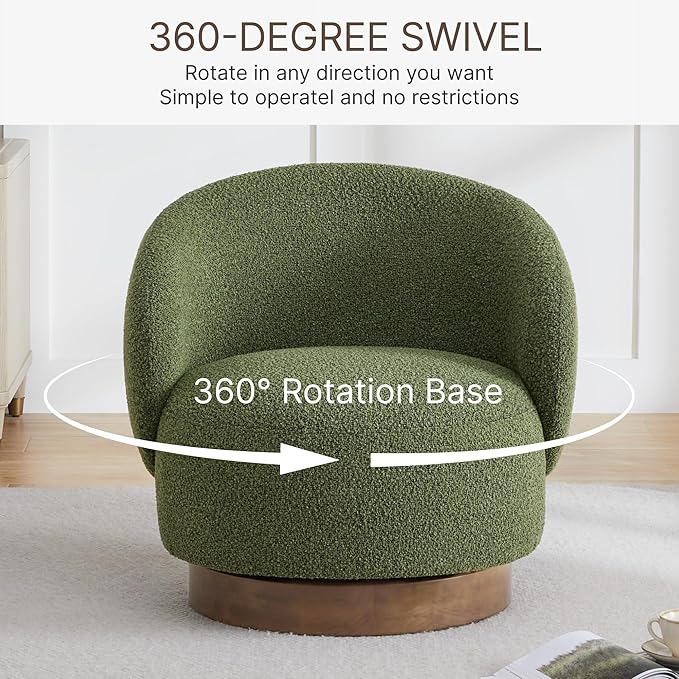 KISLOT Swivel Accent Chair Round Barrel Armchair Upholstered Performance Fabric for Living Room Bedroom Waitingroom,2 Box,Moss Green