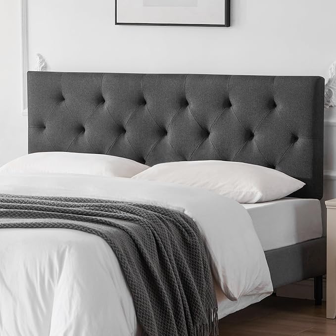 Linen Headboard Full Size, Adjustable Height Headboard 37-51 in, Dark Gray | Diamond Tufting Solid Wood Full XL Headboards Only, Durable Metal Legs, Upholstered Full Head Board Bed Frame, Modern Fabric