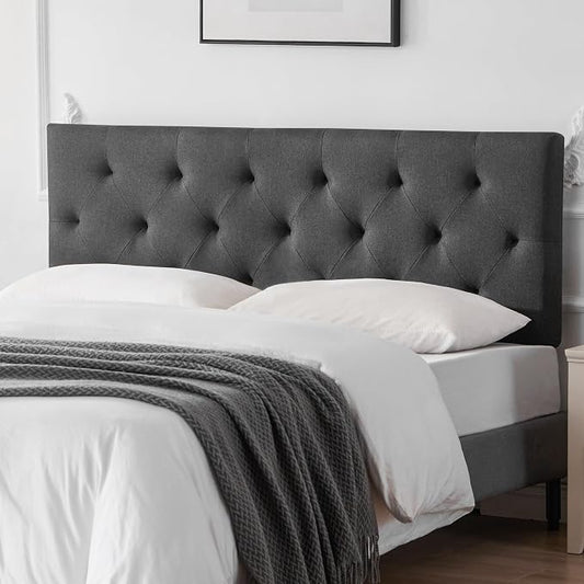 Linen Headboard King Size, Adjustable Height Headboard 37-51 in, Dark Gray | Diamond Tufting Solid Wood King Headboards, Durable Metal Legs, Upholstered King Head Board for Bed Frame, Modern Fabric
