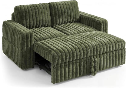 HONBAY Plush Corduroy Loveseat Sleeper Sofa,Modular Pull Out Sofa Bed,Couches for Living Room,Plush Green