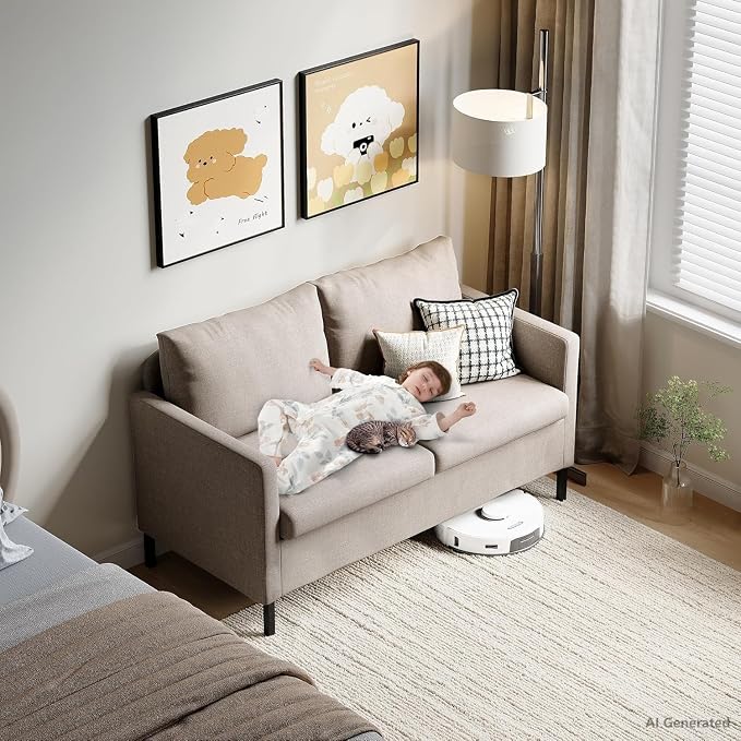 TYBOATLE Modern Beige Small Loveseat Sofa Couch for Living Room, 51 Inch Upholstered 2-Seater Love Seats w/Iron Legs for Compact Small Space, Apartment, Bedroom, Dorm, Office