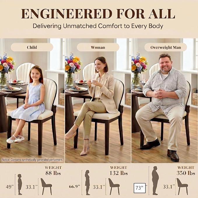 LIKIMIO Dining Chairs Set of 2, Leather Dining Chairs with Solid Wood Frame, Modern Dining Room Chairs with 350lbs Capacity and 19.6" Wide Seat, Upholstered Kitchen Chairs for Adults, Beige