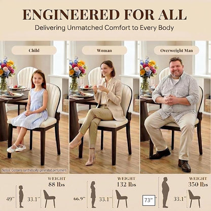 LIKIMIO Dining Chairs Set of 2, Leather Dining Chairs with Solid Wood Frame, Modern Dining Room Chairs with 350lbs Capacity and 19.6" Wide Seat, Upholstered Kitchen Chairs for Adults, Beige