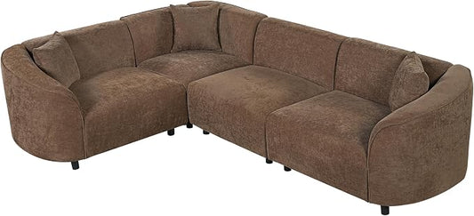 Merax 104" L-Shaped Curved Sofa, Comfy Upholstered Sectional Couch with Extra Deep Seats, Boucle Sofa for Living Room Apartment Office, Brown