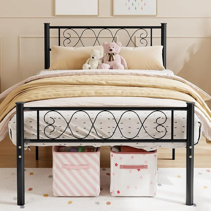 GarveeHome Twin-XL Size Bed Frame, Metal Platform Bed Frame with Headboard and Footboard, 12.2 in Bed Frame with Strong Metal Slats Support, Under Bed Storage, No Box Spring Needed, Black