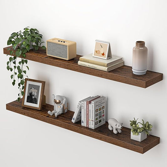 Heimlove Floating Shelves for Wall 40 Inch,Mounted Storage & Display Hanging Shelf with Invisible Brackets,for Bedroom,Living Room,Kitchen,Office,Set of 2,Rustic Brown