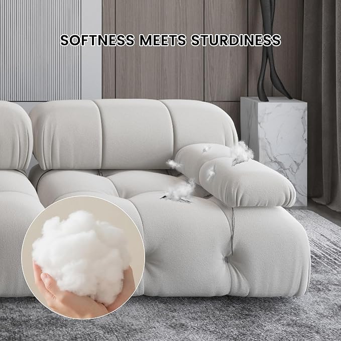 104" Convertible Modular Sectional Sofa, L-Shaped Velvet Sectional Couch with Chaise Ottoman, Minimalist Modern Sofas for Living Room Bedroom Office Apartment (Beige)