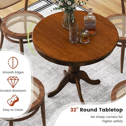 Giantex Round Dining Table for 2-4 People, 32" D X 30" H Wooden Kitchen Table with Spacious Table Top, Pedestal Base, Leisure End Tables for Bar, Kitchen, Dining Room, Restaurant, Walnut