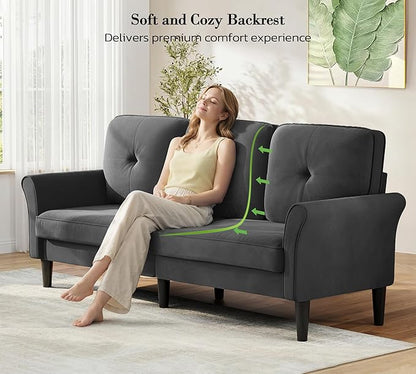 Loveseat Sofa, 83" Love Seat Couches, Comfy Velvet Small Couch for Bedroom, Tool-Free Setup Small Couches for Living Room, Modern Sofas for Living Room, 750lbs Load Sofas & Couches, Grey Couch