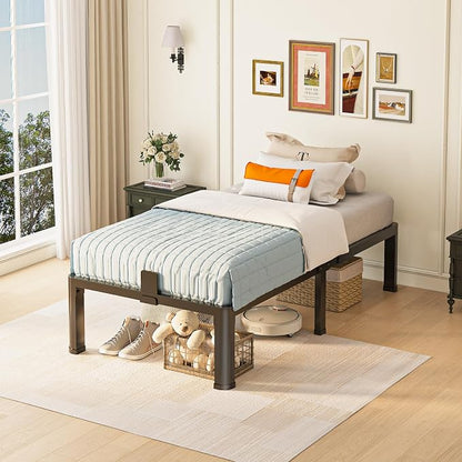 Yitong Angel 14 inch Twin Bed Frame with Round Corner Legs Mattress Slide Stopper,3500 lbs Heavy Duty Metal Platform,No Box Spring Needed,Steel Slat Support,Easy Assembly,Noise Free