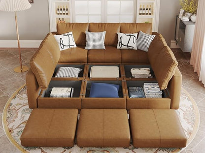 EASE MOOSE Faux Leather Sectional Sofa Modular Faux Leather Couch with Storage Convertible Sleeper Sectional Sofa