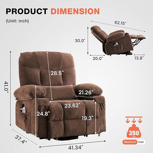MAHOMICO Power Lift Recliner Chair for Elderly with Vibration Massage and Lumbar Heating, Electric Lift Recliner Single Sofa with Side Pocket, Two Cup Holders and USB Charge Port for Living Room