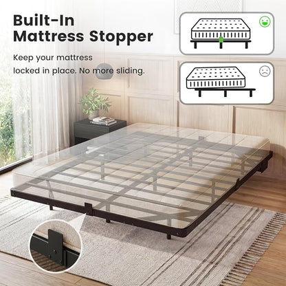 Liians Queen Size Floating Bed Frame with USB Charging Station and LED Lights, Modern Metal Platform Bed Frame with Mattress Slide Stopper, Noise Free No Box Spring Needed and Easy Assembly
