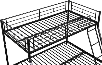 EMKK Twin Over Full Bunk Bed for Adults, Metal Bunk Beds Twin Over Full Size for Teens Dorm Bedroom Guest Room,Heavy Duty Bunk Beds with Ladder and Safety Full Length Guardrail (Black B)