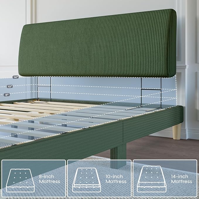 4.7" Upholstered Headboard for Full Size Bed, Height Adjustable and Ergonomic Headboard, Easy Assemble, Sturdy and Durable,Olive Green