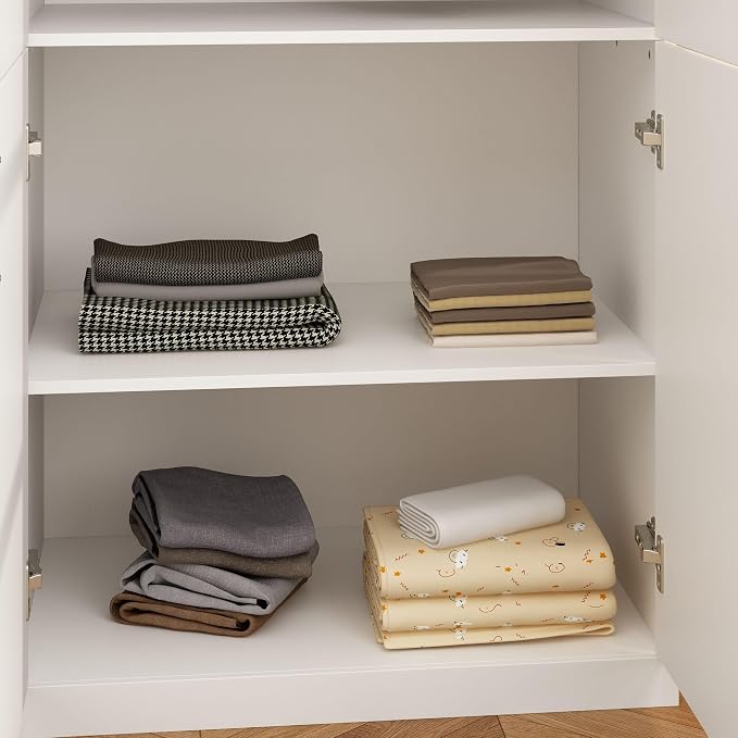 Timechee Almirah for Clothes, 74.8" Tall Bedroom Closet Storage Cabinet with Doors and Shelves, Hanging Rod, White Standing Wardrobe Clothes Closet for Bedroom, Armario Storage Cabinet for Clothes