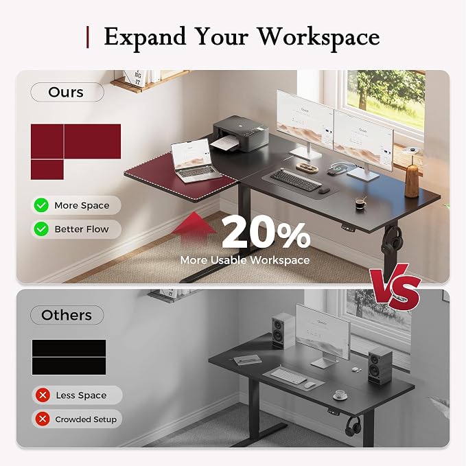 Klicelor L Shaped Standing Desk, 63 Inch Electric Height Adjustable Desk with Memory Preset, Reversible Sit Stand Up Computer Workstation for Home Office, Splice Board, Black