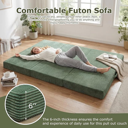 5-in-1 Convertible Sofa Bed, Boneless Couch Loveseat with Removable Cushions & Washable Cover, Futon Sofa Bed with Handle, Pull Out Couch for Small Spaces, Queen Size, Green