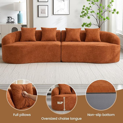 110" Boneless 4 Seater Sofa Couch, Modern Oversized Curved Cloud Sofa, Chenille 4-Seater Deep Seat Sectional Couches for Living Room, No Assembly, Orange