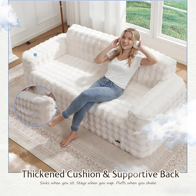 ZurNesfure Sofa Couch Cloud 3-Seater Memory Foam Couch with Pillow No Assembly Required, Modern Couch with Removable Washable Cover Boneless Sofas for Living Room Bedroom Apartment (White,3-Seater)