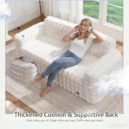 ZurNesfure Sofa Couch Cloud 3-Seater Memory Foam Couch with Pillow No Assembly Required, Modern Couch with Removable Washable Cover Boneless Sofas for Living Room Bedroom Apartment (White,3-Seater)