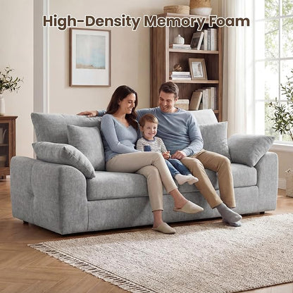 90" Boneless Loveseat Sofa, Polyester Fabric 2-Seater Couch with 4 Pillows, No Assembly Required, Soft High Density Foam Cushion, Pillow Armrest for Living Room Bedroom Apartment (Grey)