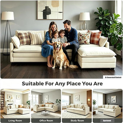 Modular Sectional Sofa with Ottoman: 76.7" Modern L Shaped Sectionals Cloud Couch, Comfy Couch Loveseat, 3 Seat Chenille Deep Seat Sofa with Pillow for Living Room,Bedroom Apartment,Small Spaces-Beige