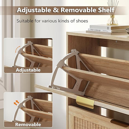 BORNOON Shoe Cabinet for Entryway with 6 Flip Drawers, Slim Wooden Shoe Storage Organizer with Modern Fluted Pannel，Freestanding Narrow Hidden Shoe Rack for Hallway, Foyer, Living Room