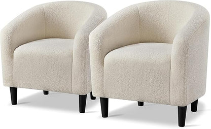 Topeakmart Accent Chair, Sherpa Barrel Chair with Soft Padded and Sturdy Legs for Living Room, Bedroom, Reception Room, Set of 2, Ivory