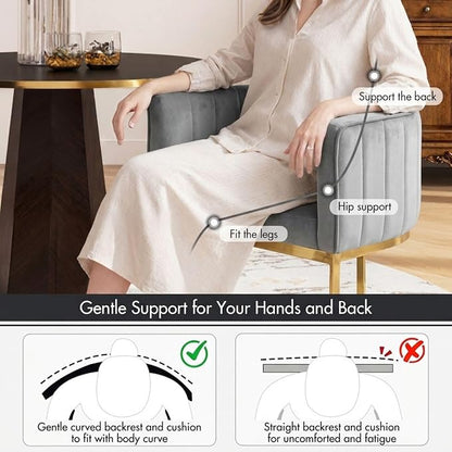 Hyfirm Gray and Gold Modern Barrel Dining Room Chairs Set of 6, Velvet Upholstered Accent Chairs with Curved Back for Kitchen Island, Luxury Comfort Seating Cantilever Metal Frame