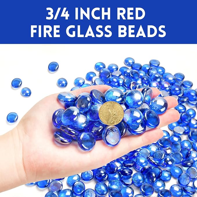 GasSaf Blue Fire Glass Beads for Outdoor Fire Pit, Fireplace, Replaces Existing Gas Logs & Lava Rocks, 3/4 Inch Glass(20 Pound)(Pacific Blue Reflective)
