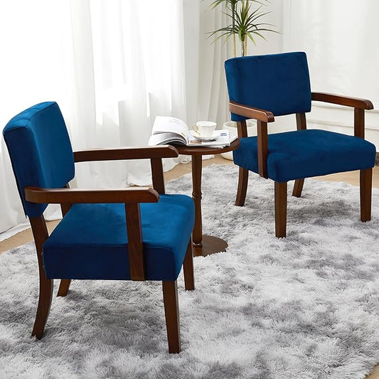 FAGAGA Accent Chair Set of 2 with Table, Living Room Chairs with Velvet Soft Seat & Armrests for Living Room Bedroom Reading Room Waiting Room (Velvet Navy)