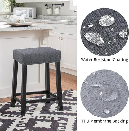 YISUN Stool Covers Rectangle - 4 Pack Stretch Waterproof Saddle Seat Cover Counter Bar Stools Bar Chairs Covers Kitchen Island Chairs Cushion Protector