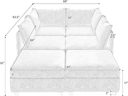 129-Inch U-Shaped 6 Seat Modular Sofa Deep Seat Storage Sectional Sofa Couch Free Combination with Movable Ottomans ,6 Seat Chenille Upholstered U-Shaped Convertible Sleeper Couch for Home Apartment | Space Saving