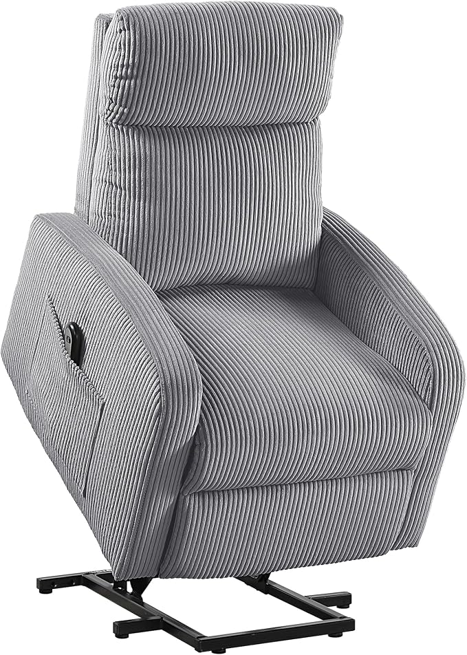Lexicon Power Lift Recliner Chair for Elderly with Remote Control, Gentle Lift Motion, Side Pocket Armrest, Corduroy Upholstered Electric Recliner for Living Room/Bedroom, Easy Assembly, Dark Gray