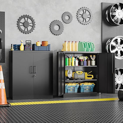 36" H Metal Storage Cabinet, Black Metal Cabinet with 2 Lockable Doors and 2 Adjustable Shelves, Garage Storage Cabinet for Home Office, Garage, School, Apartment, Warehouse